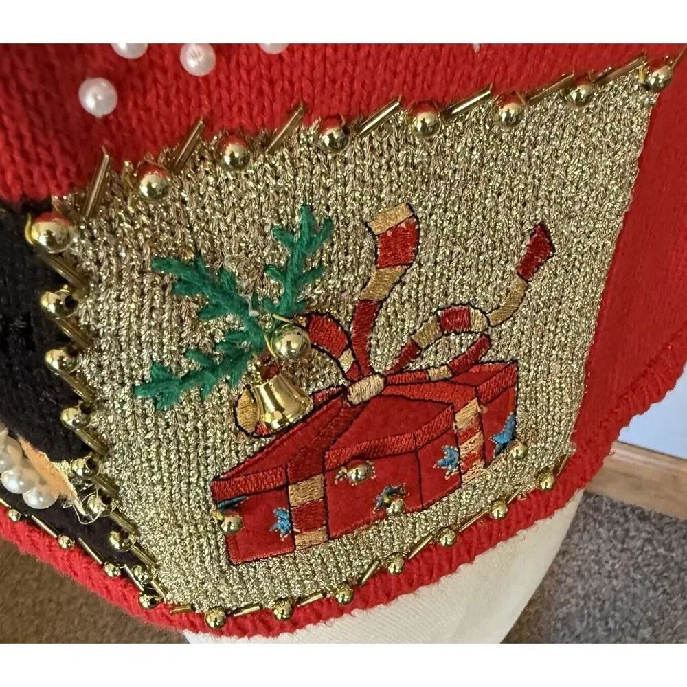 VTG Lisa International Sz PM Ugly Christmas Sweater Vest‎ Real Jingle Bells Snow